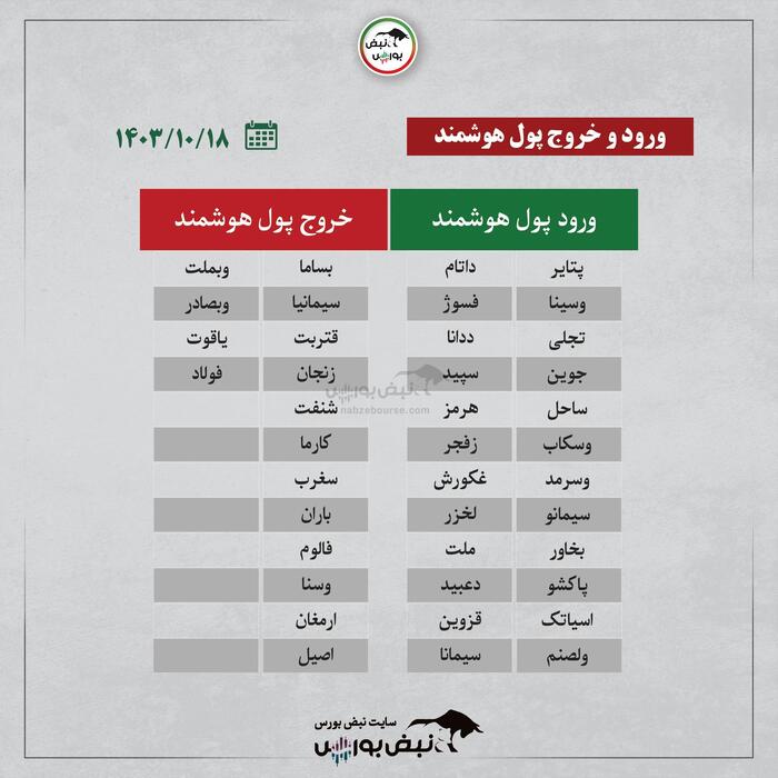 بهترین سهام بورسی سه شنبه ۱۸ دی۱۴۰۳ | کدام نماد‌ها ورود پول داشتند؟