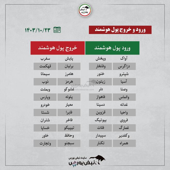 بهترین سهام بورسی یکشنبه ۲۳ دی۱۴۰۳ | کدام نماد‌ها ورود پول داشتند؟