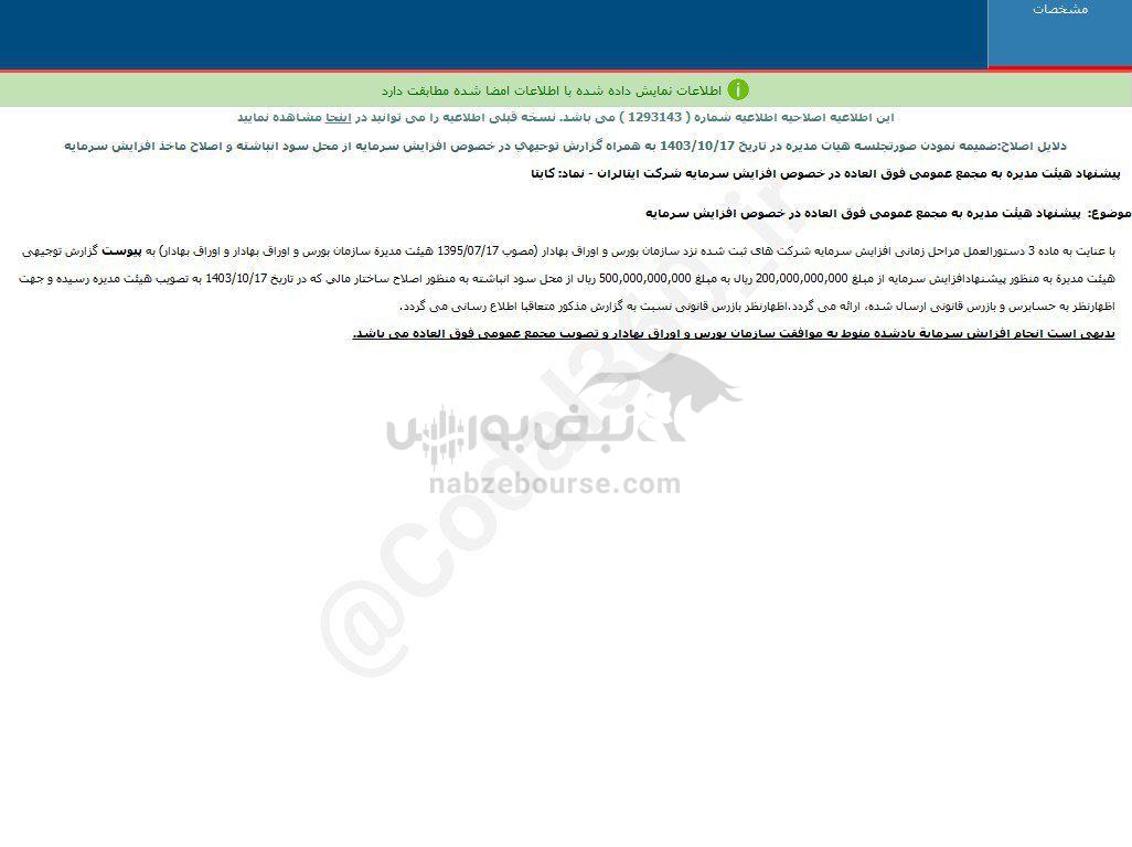 کدال کایتا | پیشنهاد افزایش سرمایه داد
