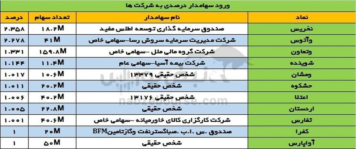 تغییرات سهامداران عمده سه شنبه ۲ بهمن ۱۴۰۳ | رفتار عجیب و غریب گروه مالی وملل در وتعاون!