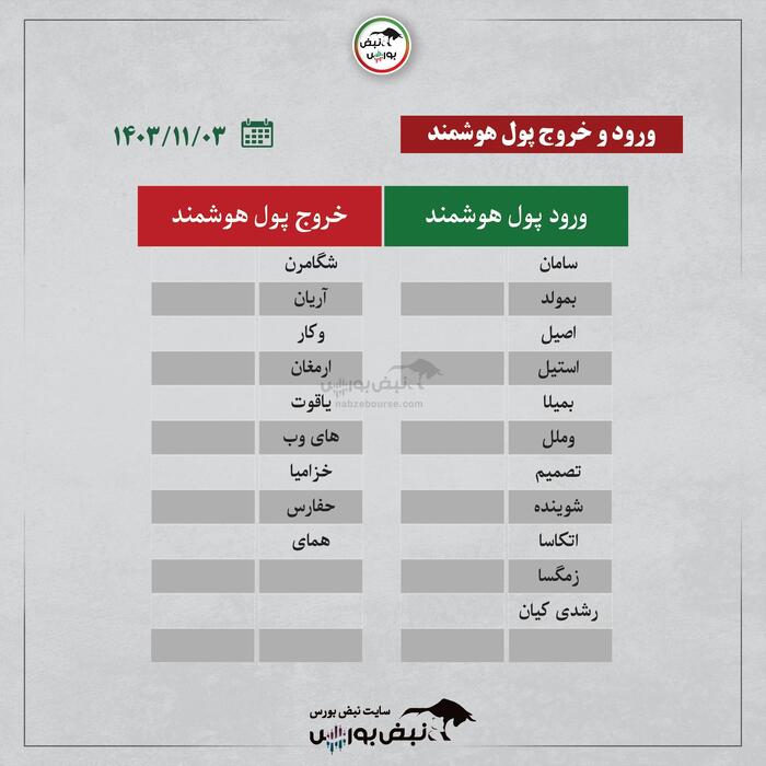 بهترین سهام بورسی چهارشنبه ۳ بهمن ۱۴۰۳ | کدام نماد‌ها ورود پول داشتند؟