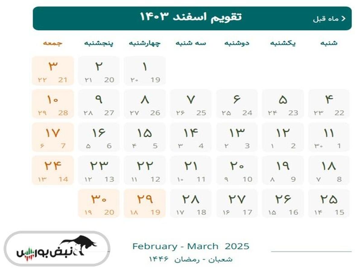 تقویم اسفند ۱۴۰۳ | مناسبت ها و تعطیلات اسفند