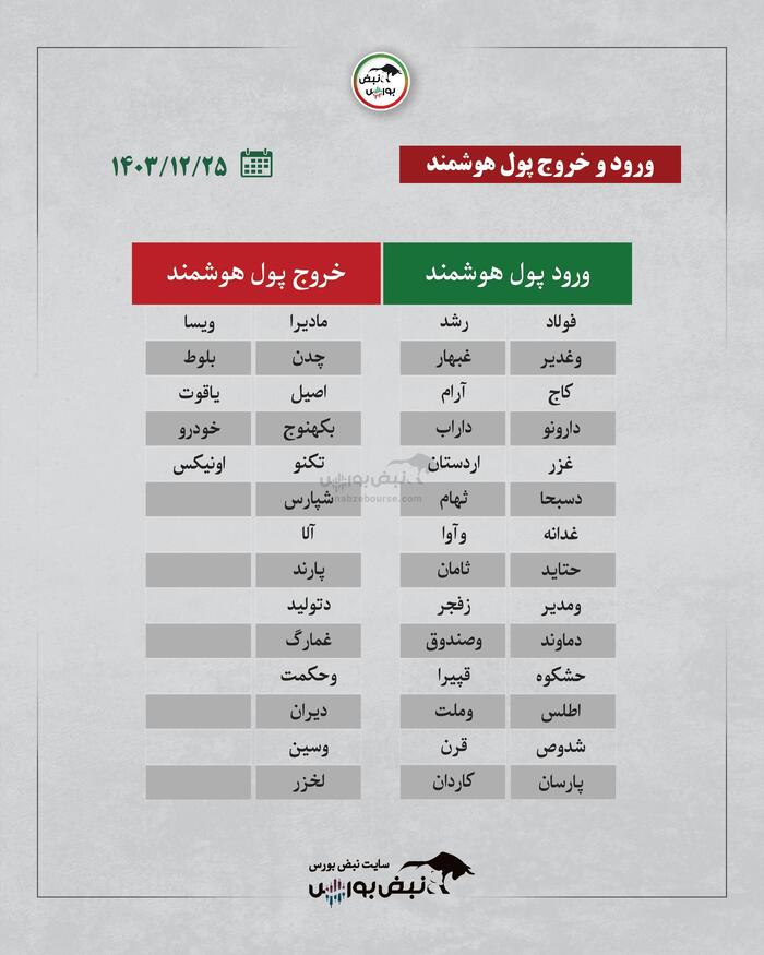 بهترین سهام بورسی شنبه ۲۵ اسفند ۱۴۰۳ | کدام نماد‌ها ورود پول داشتند؟