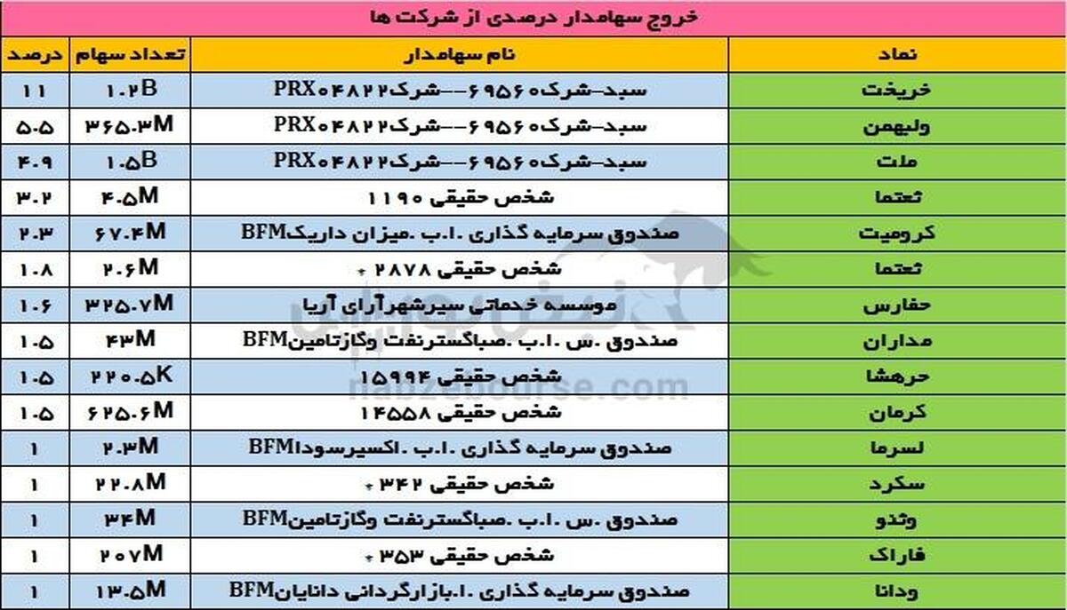 تغییرات سهامداران عمده شنبه ۳۰ آذر | تغییر در سهامداران عمده یک پتروشیمی