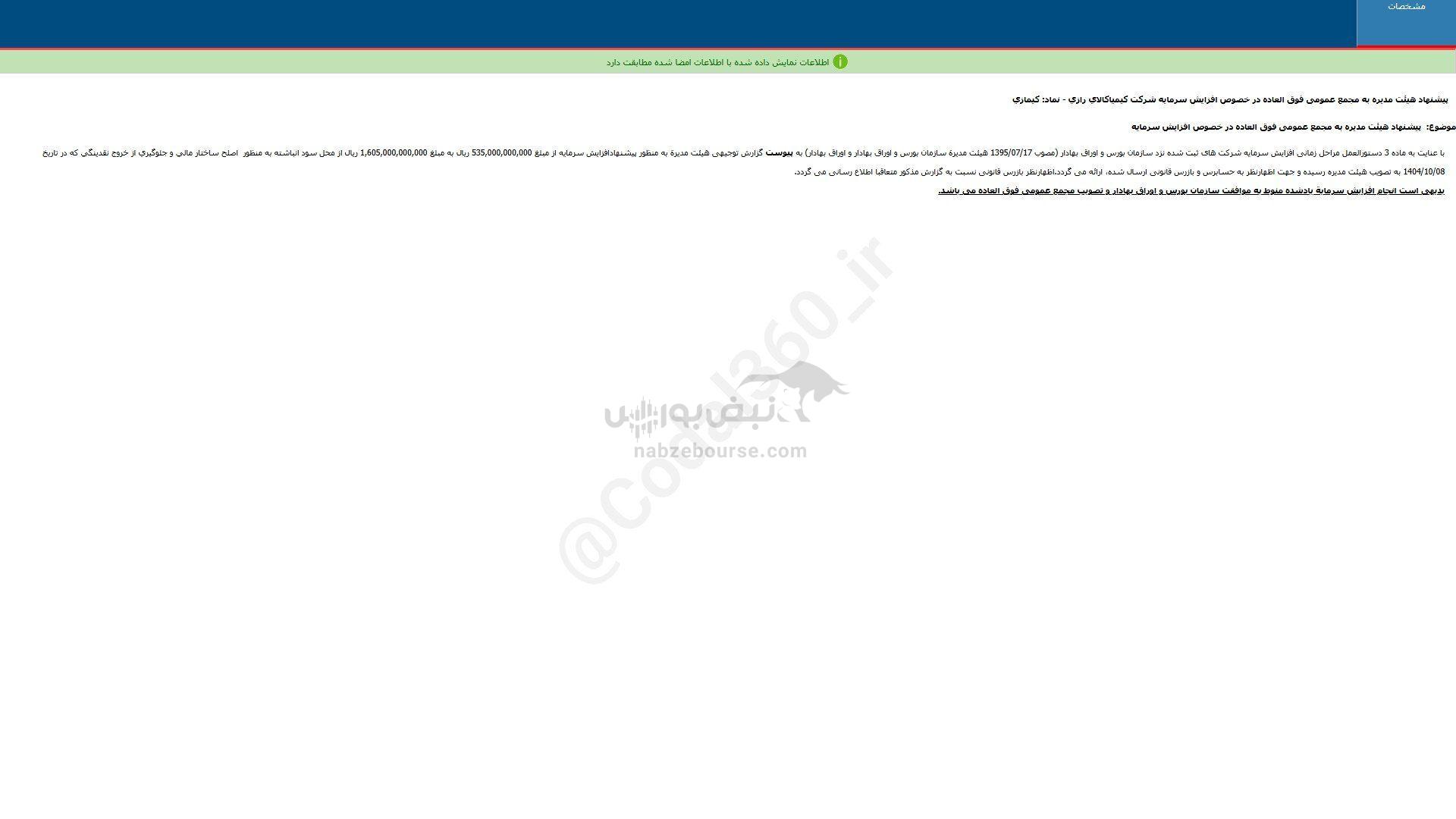 کیمازی پیشنهاد افزایش سرمایه داد