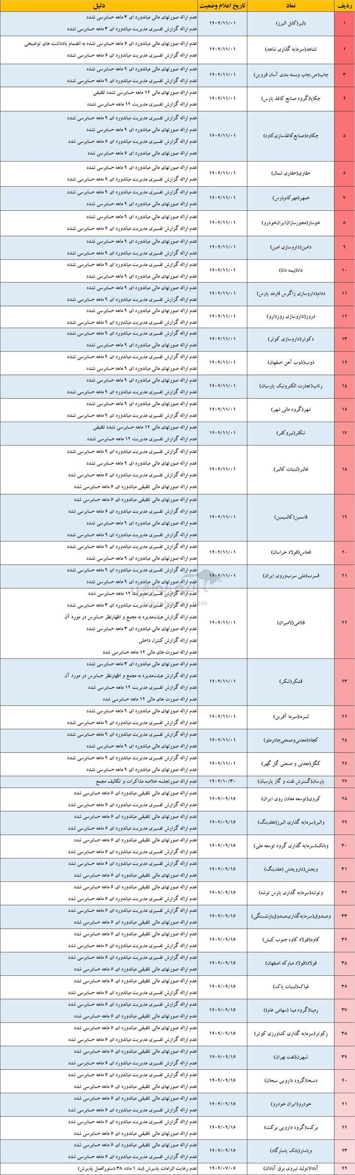 ۶۱ نماد در لیست تعلیق | سهامداران مراقب باشند!