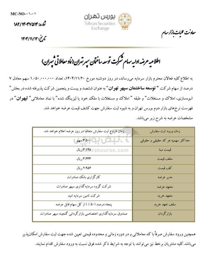 عرضه اولیه ثپهران در بورس تهران | میزان نقدینگی و زمان عرضه اولیه ثپهران
