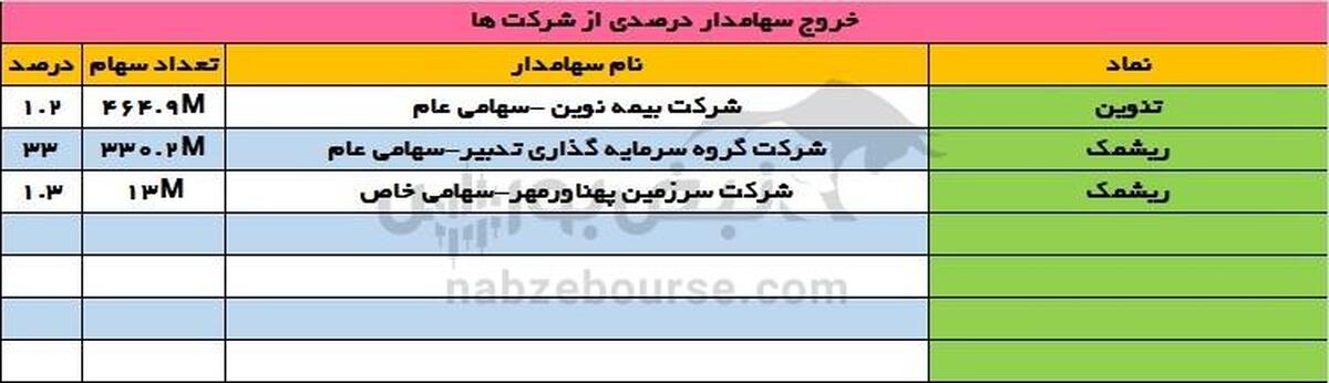 تحرکات جدید سهامداران درصدی در بورس | ورود پررنگ به «ریشمک» و «دتهران»، خروج سنگین از «تنوین»