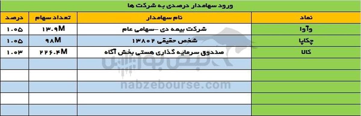 ورود سهامداران درصدی به کالا، وآوا و چکاپا | خروج سرمایه از ملت و غشصفا