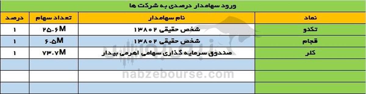 تغییرات سهامداران درصدی؛ ورود به تکنو و کلر، خروج پرحجم از نیان و بهامرز!