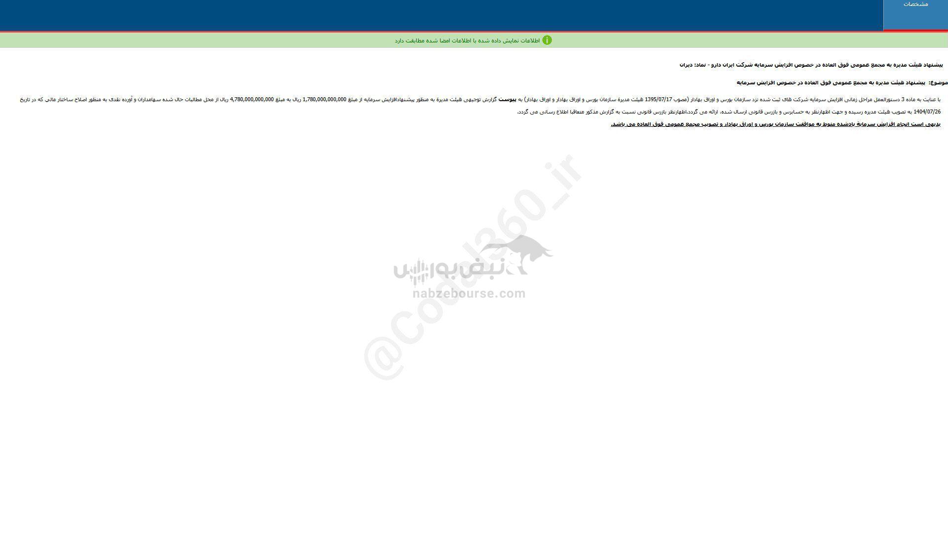 دیران اطلاعیه افزایش سرمایه داد