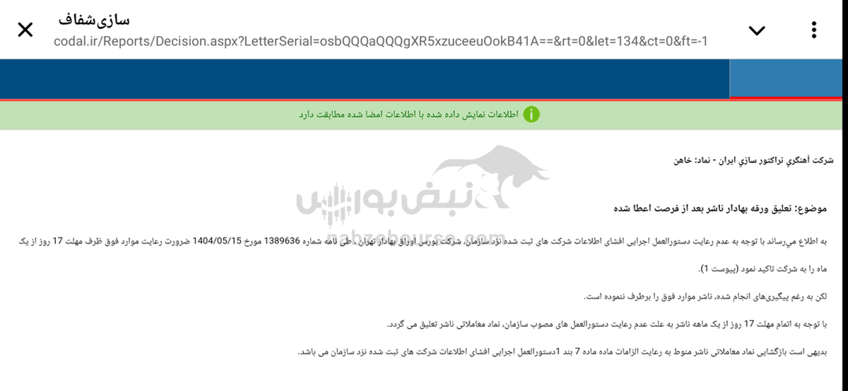 صدای سهامدار: نماد خاهن تا چه زمانی تعلیق خواهد بود؟