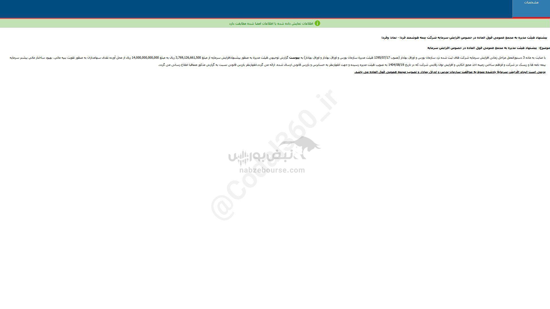 وفردا پیشنهاد افزایش سرمایه داد