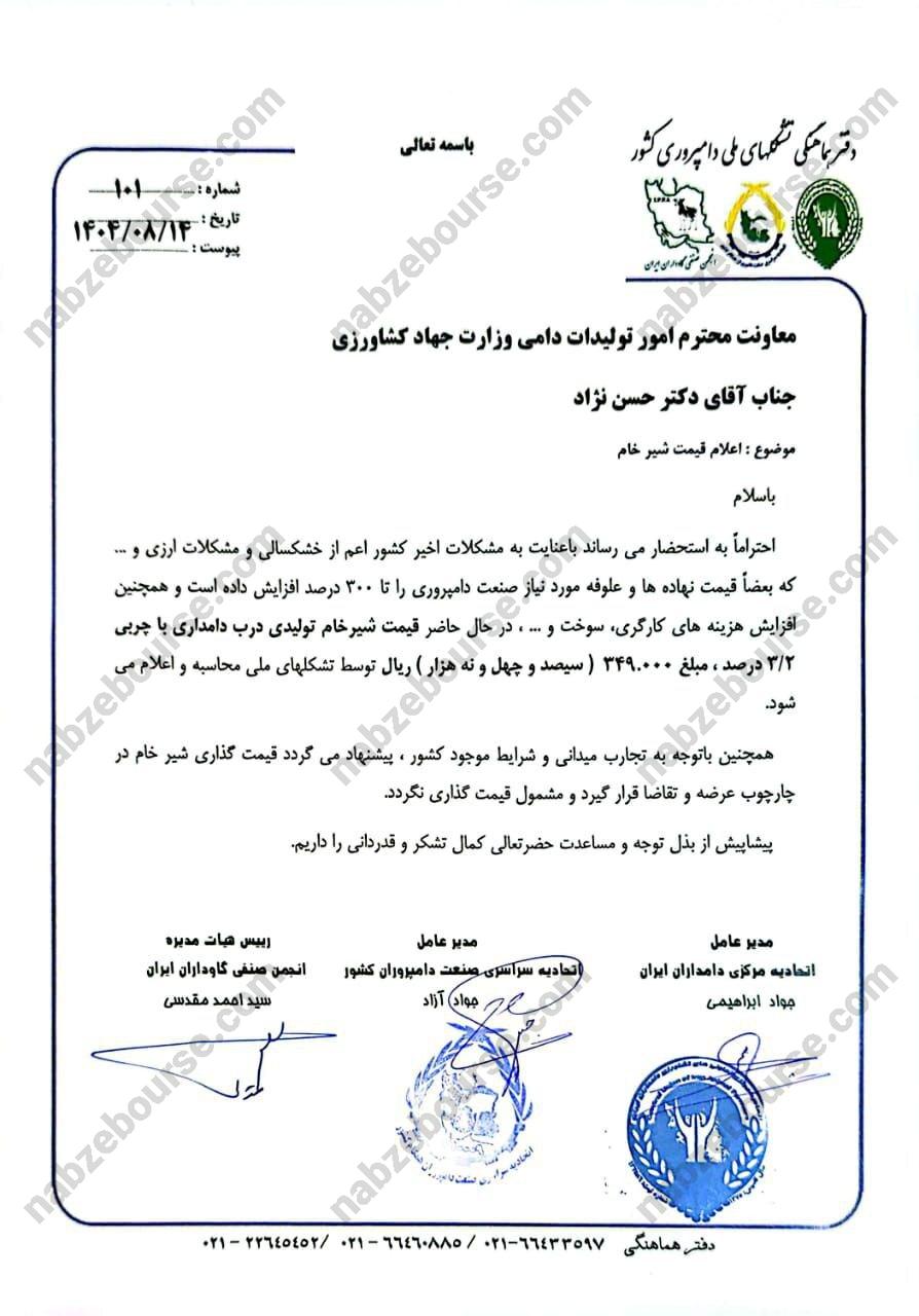 افزایش رسمی قیمت شیر خام در راه است | سندی که افزایش ۵۰ درصدی قیمت شیر خبر می‌دهد