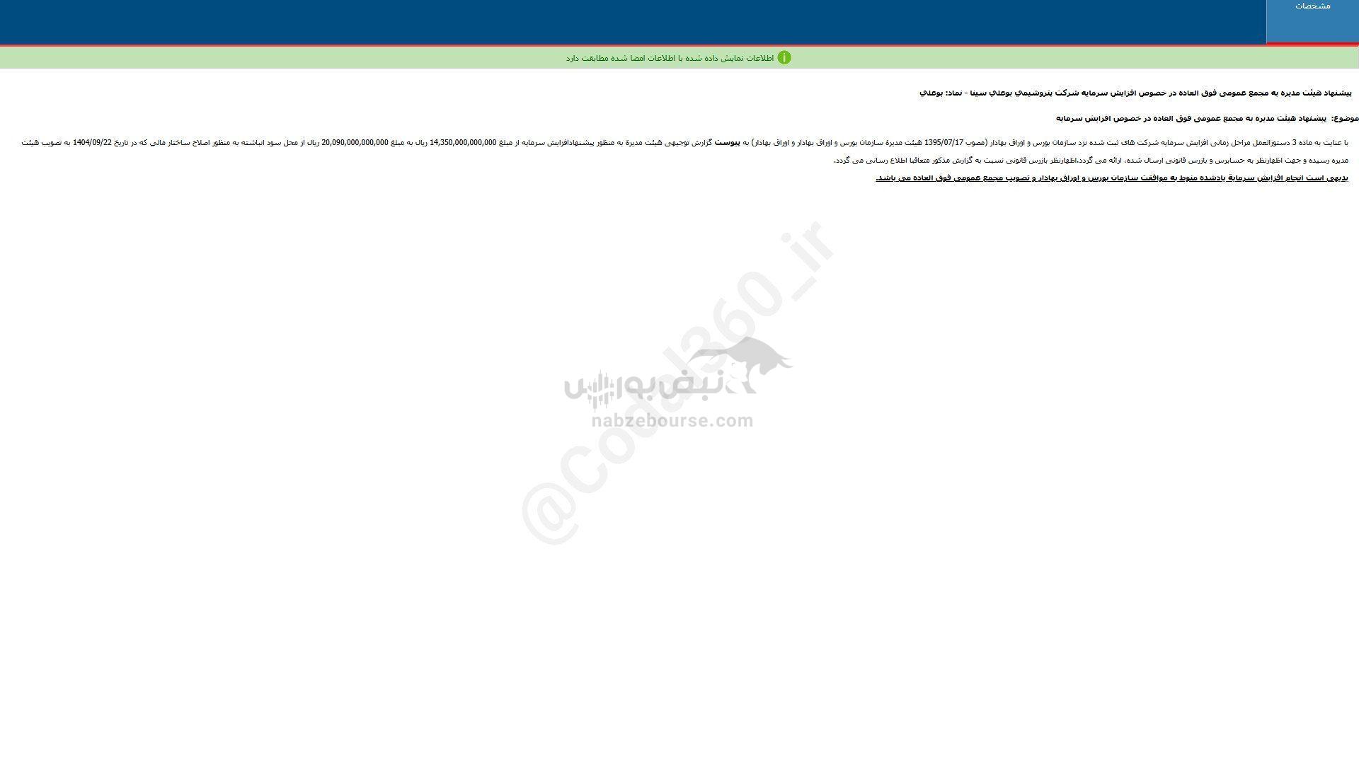 بوعلی اطلاعیه افزایش سرمایه داد بوعلی اطلاعیه افزایش سرمایه داد