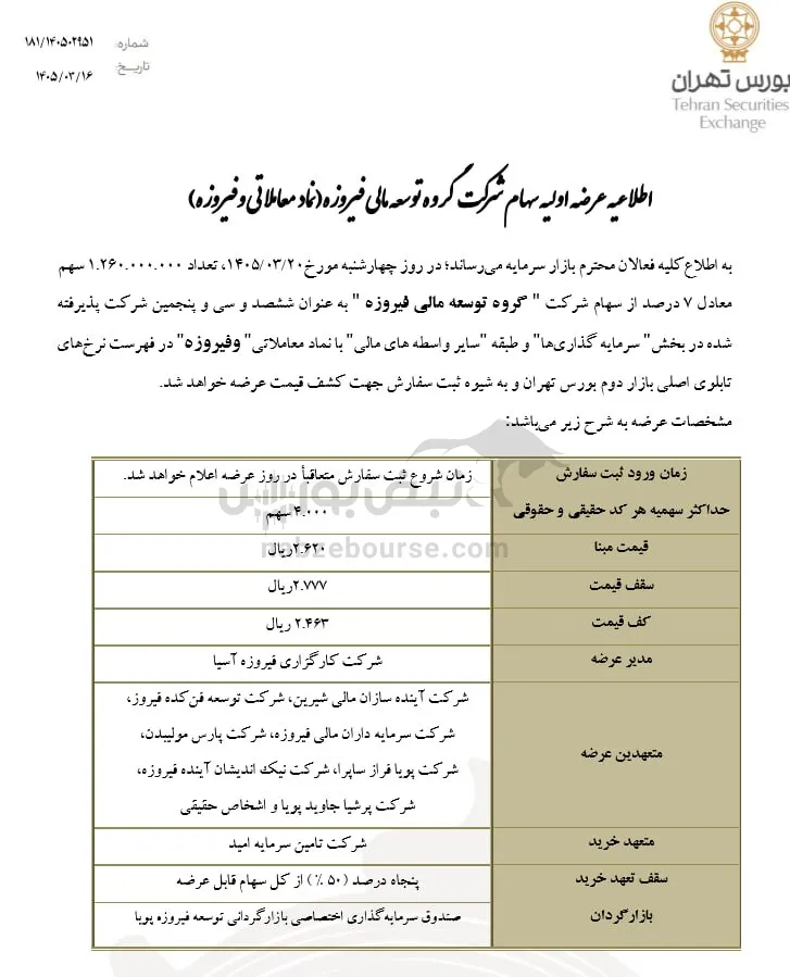 عرضه اولیه وفیروزه
