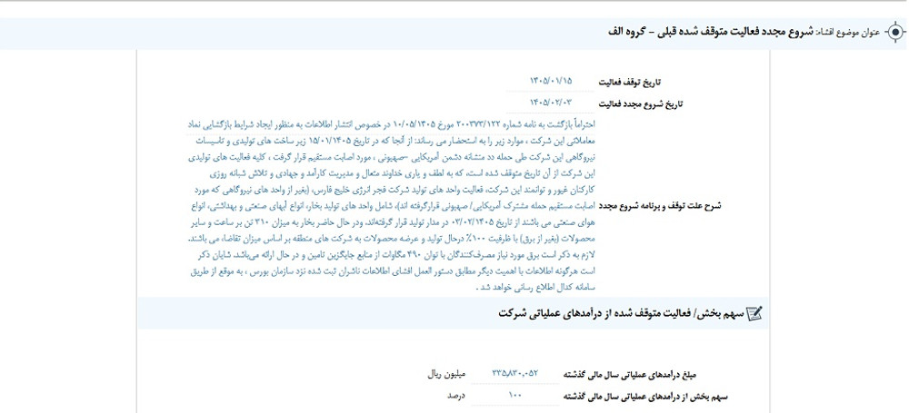 افشای اطلاعات گروه الف؛ توقف نماد بفجر