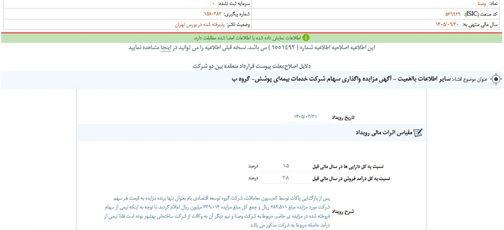 توقف نماد وصنا به علت افشای اطلاعات گروه ب
