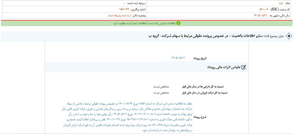 توقف نماد شلیا به علت افشای اطلاعات گروه ب