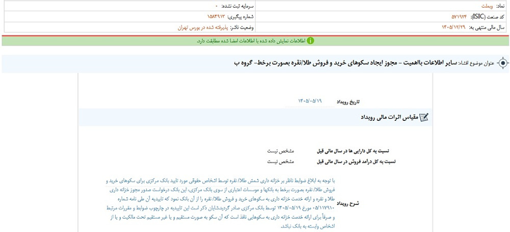 توقف نماد وبملت به علت افشای اطلاعات گروه ب