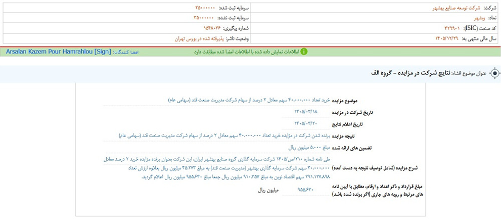 توقف نماد وبشهر به علت افشاي اطلاعات  گروه الف