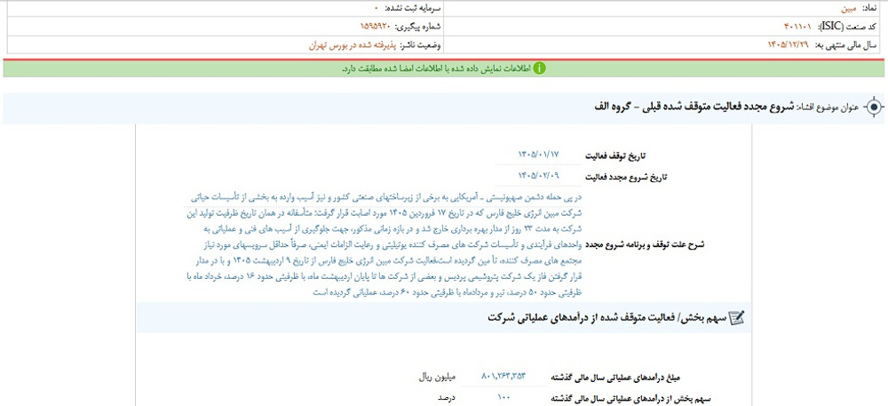 افشای اطلاعات گروه الف؛ توقف نماد مبین