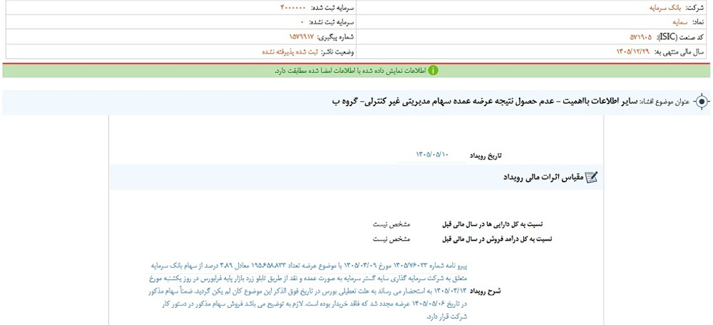 توقف نماد سمایه به علت افشای اطلاعات گروه ب