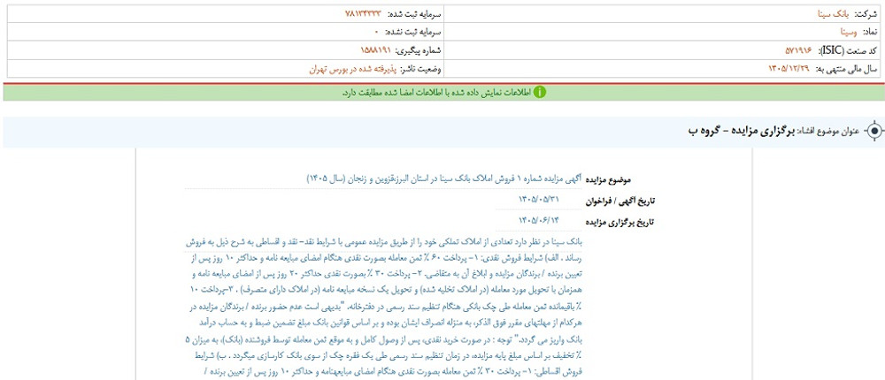 توقف نماد وسینا به دلیل افشای اطلاعات بااهمیت