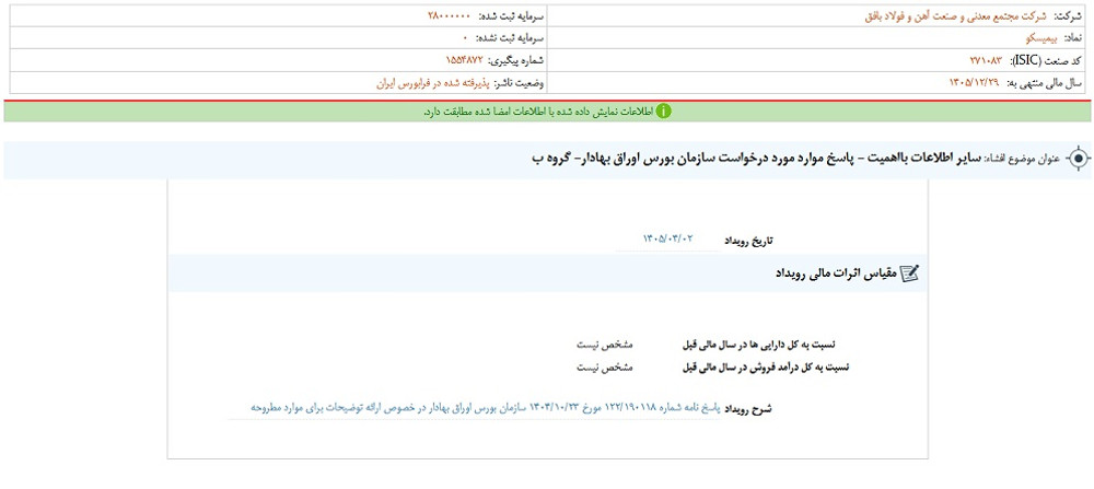 توقف نماد بيميسكو به علت افشاي اطلاعات گروه ب