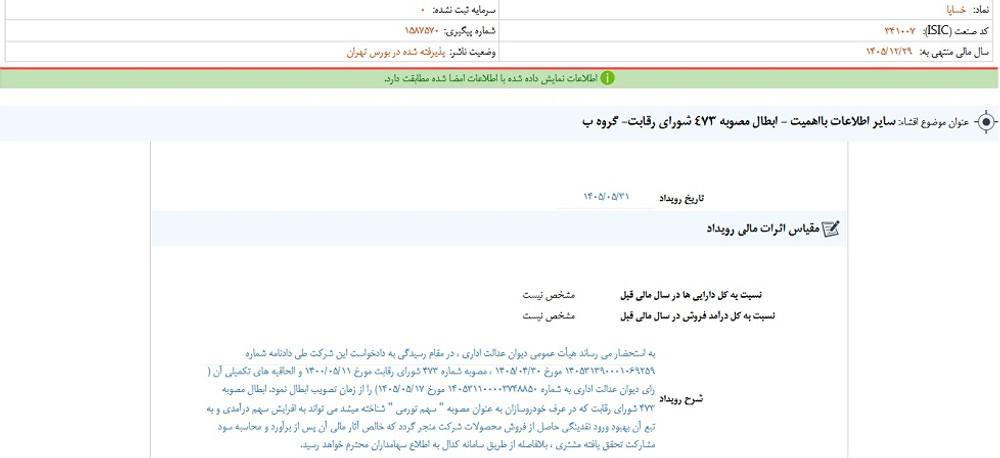 توقف نماد خساپا به علت افشای اطلاعات گروه ب