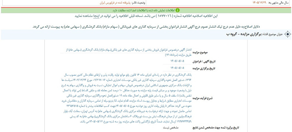 افشای اطلاعات گروه ب؛ توقف نماد وگردش