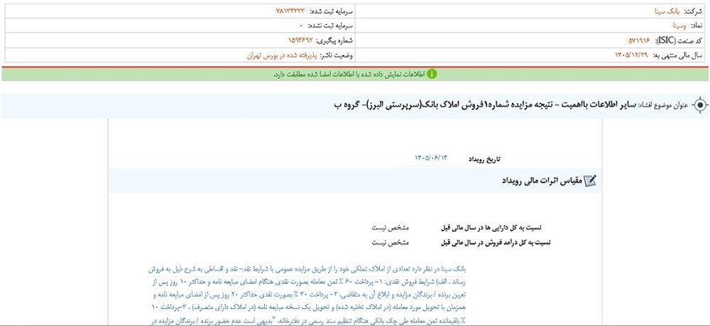 توقف نماد وسینا به علت افشای اطلاعات گروه ب