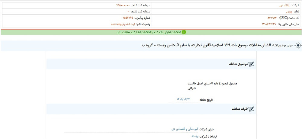 توقف نماد دی به دلیل افشاي اطلاعات بااهمیت