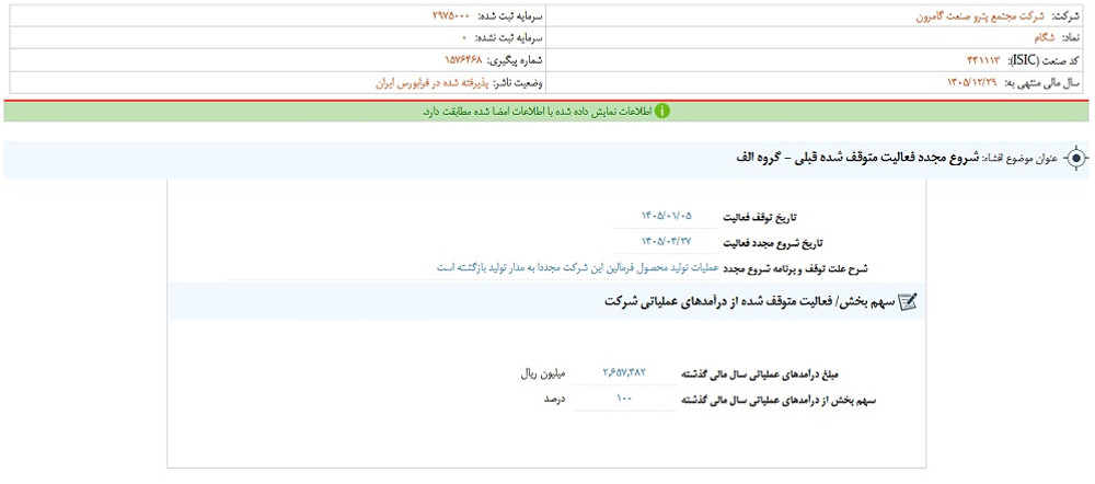 افشاي اطلاعات گروه الف؛ توقف نماد شگامرن