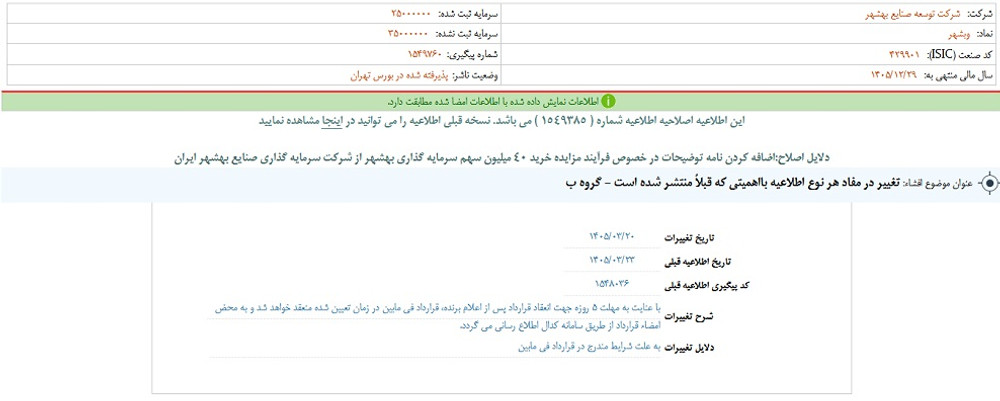 توقف نماد وبشهر به علت افشاي اطلاعات گروه ب