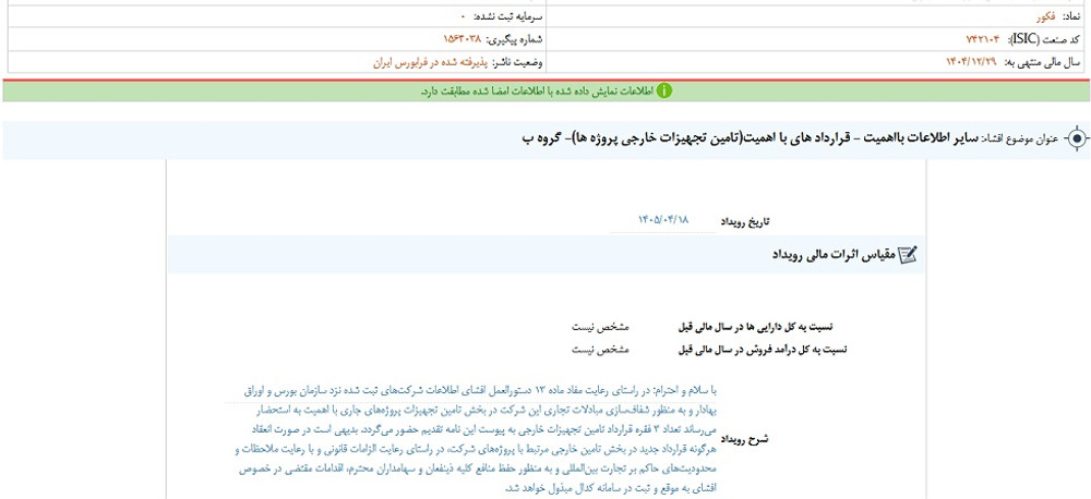 توقف نماد فکور به علت افشای اطلاعات گروه ب