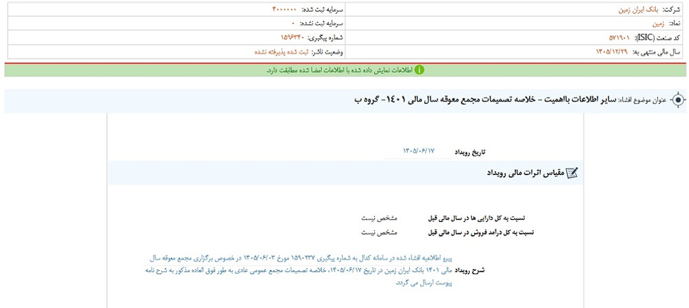 توقف نماد وزمین به علت افشای اطلاعات گروه ب