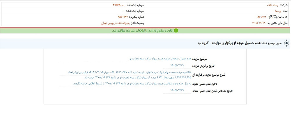 توقف نماد وپست به علت افشای اطلاعات گروه ب