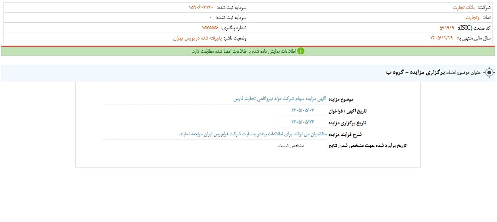 توقف نماد وتجارت به علت افشای اطلاعات گروه ب