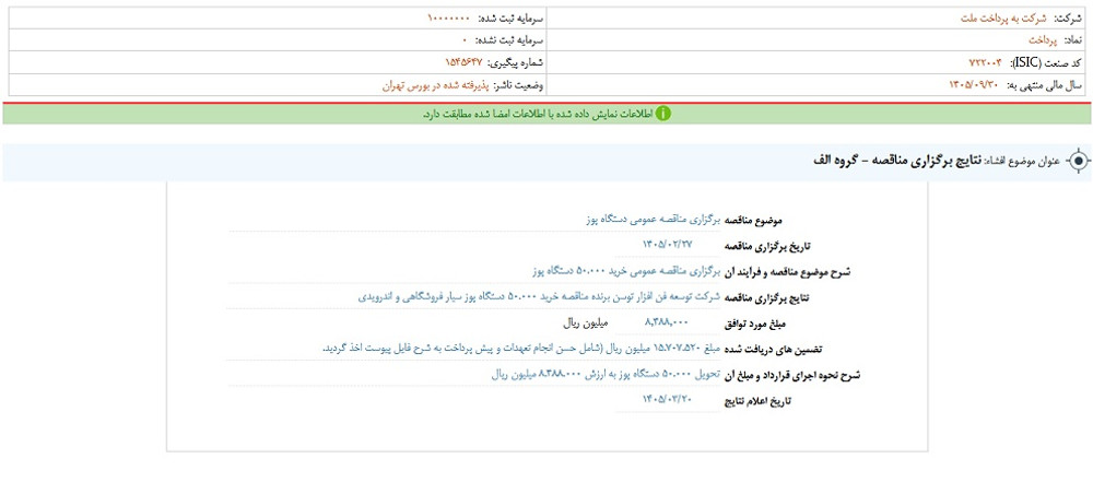 توقف نماد پرداخت به علت افشاي اطلاعات گروه الف