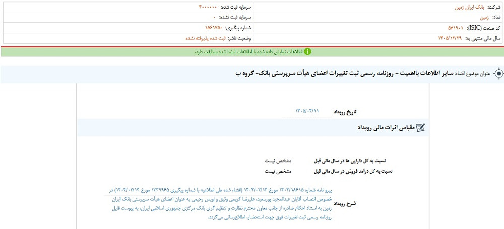 توقف نماد وزمین به علت افشای اطلاعات گروه ب