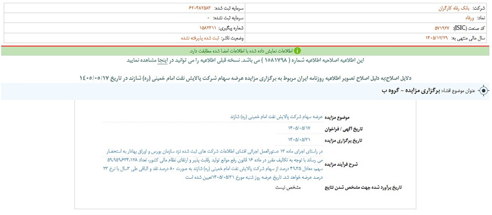توقف نماد ورفاه به علت افشای اطلاعات گروه ب