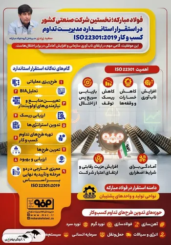 فولادینفو | فولادمبارکه؛ اولین دارنده ISO 22301 در صنعت ایران