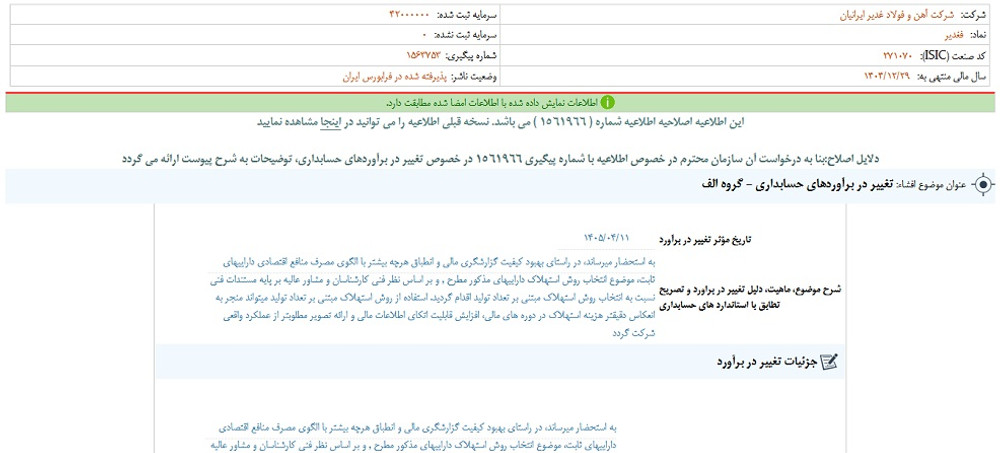 توقف نماد فغدیر به علت افشاي اطلاعات گروه الف
