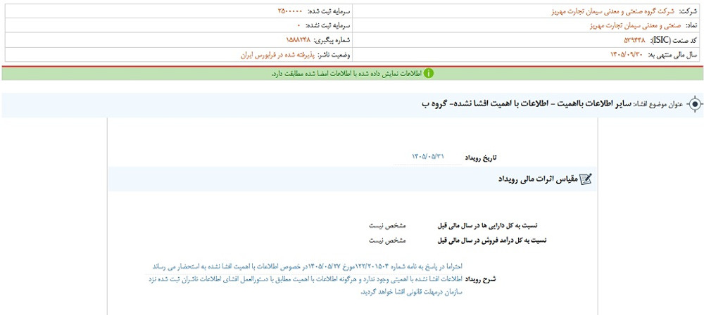 توقف نماد سمهریز به علت افشای اطلاعات گروه ب
