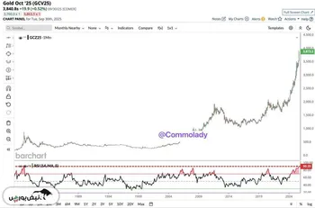 شاخص قدرت نسبی طلا در نمودار ماهانه