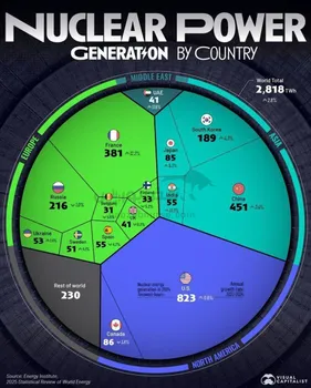 کشورهایی که بیشترین برق هسته‌ای را در سال ۲۰۲۴ تولید کرده‌اند