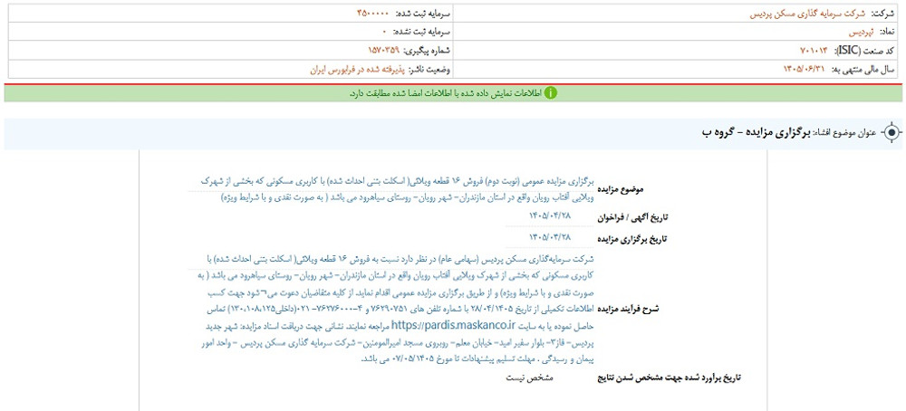 افشای اطلاعات گروه ب، توقف نماد ثپردیس