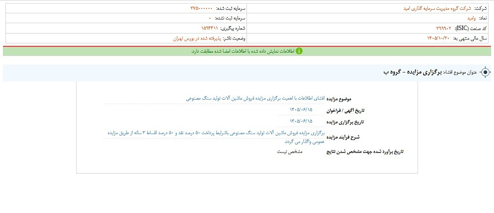 توقف نماد وامید به علت افشای اطلاعات گروه ب