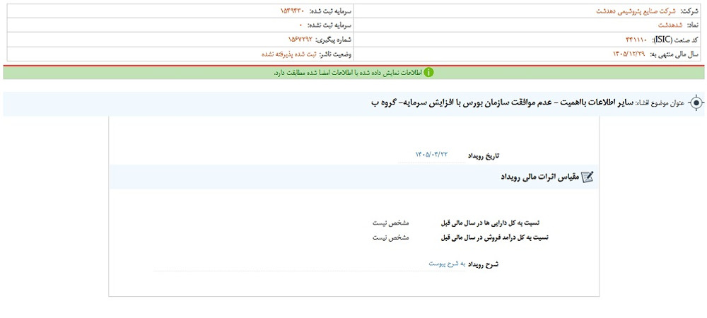توقف نماد دهدشت به علت افشای اطلاعات گروه ب